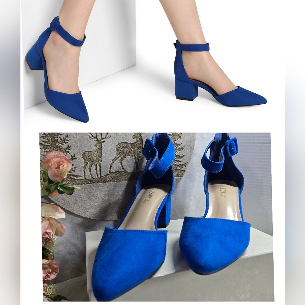 Dream Pairs Annee Royal Blue Faux Suede Block Heels with Ankle Strap SZ 11 - Picture 9 of 9
